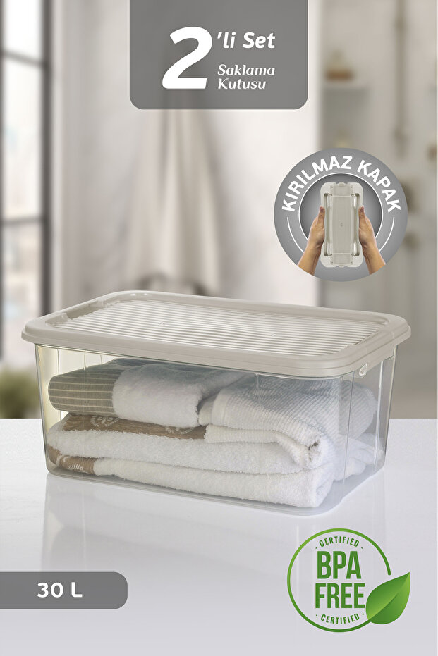 2-Pack 30L Multibox Storage Container with Locking Lid Multi-Purpose Organizer Pantry Storage Storage Box - 1