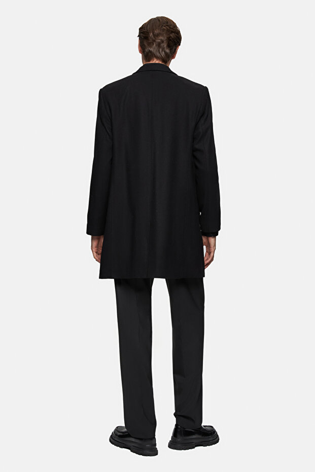 Slim Fit Siyah Palto - 4