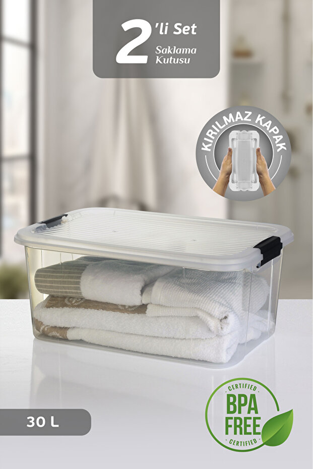 2-Pack 30L Multibox Storage Container with Locking Lid Multi-Purpose Organizer Pantry Storage Storage Box - 1