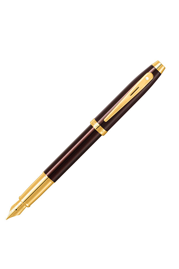 100 Glossy Coffee Brown Gold Trim Roller Ball Pen