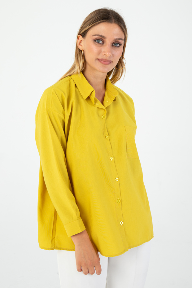 Women's Mustard Yellow Oxford Textured Fabric Relaxed Fit Pocketed Shirt Poplin- Stylish and Practical