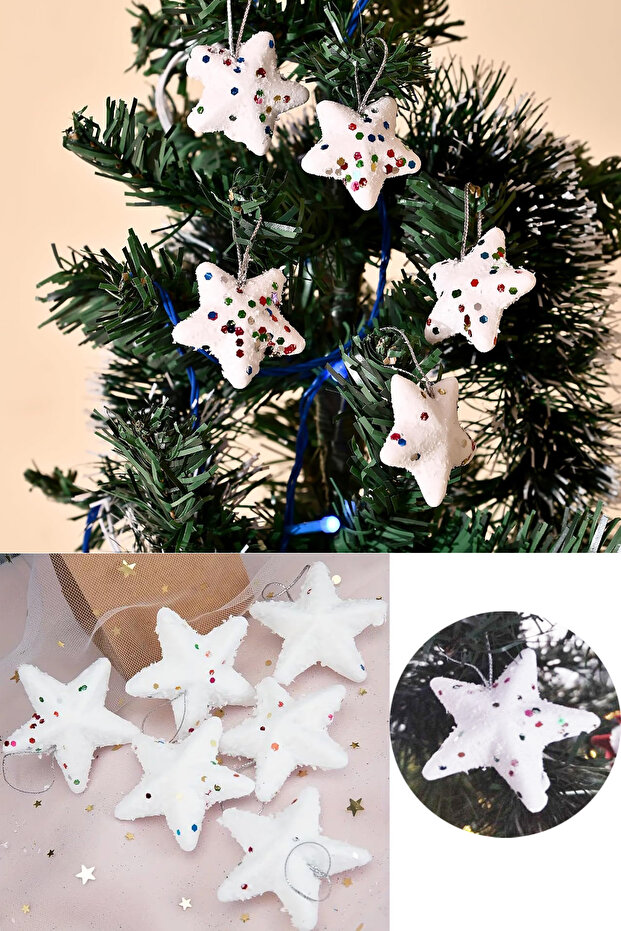 6-Piece Christmas Tree Ornament White Star Foam Ornament 5 cm Christmas Ornament White Pine Tree Ornament