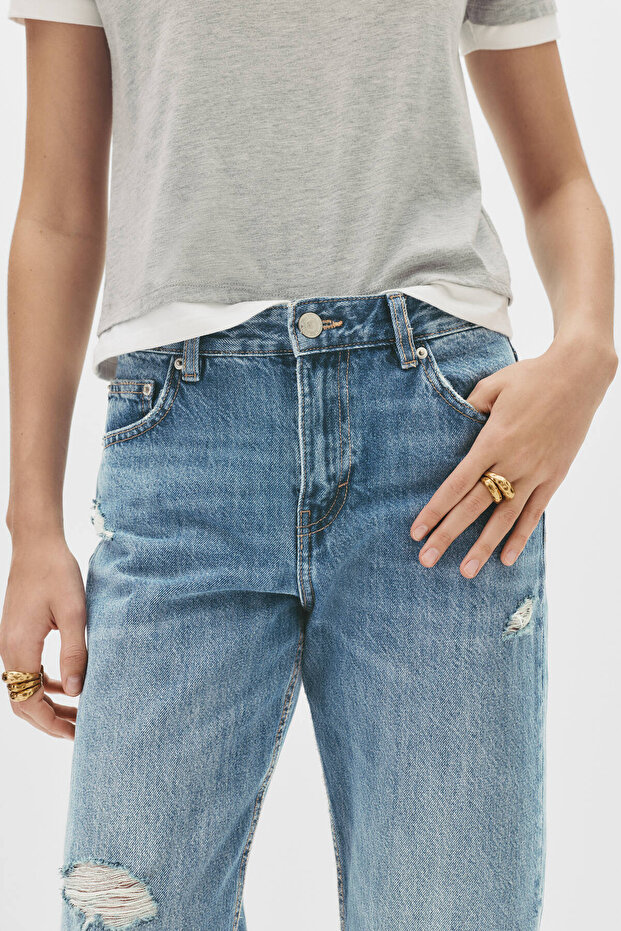 Düz kesim orta bel jean - 2