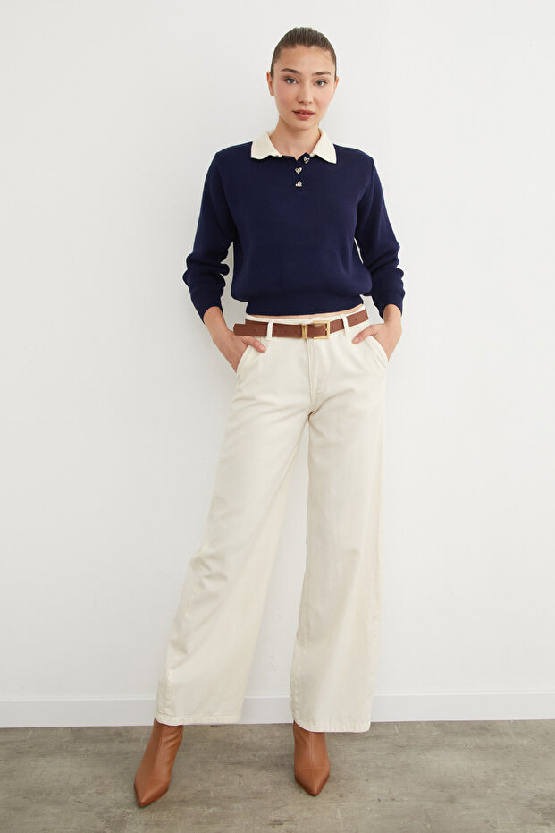 سترة تريكو أساسية بياقة بولو ونصف زر - 4