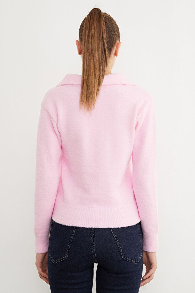 Basic Shirt Collar Bearded Sweater - 8