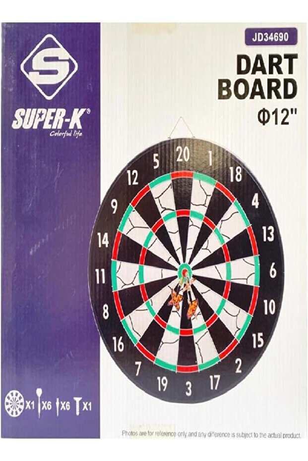 Super-K 15-inch High-Class Dart Board with 6 Darts, Indoor Game Set