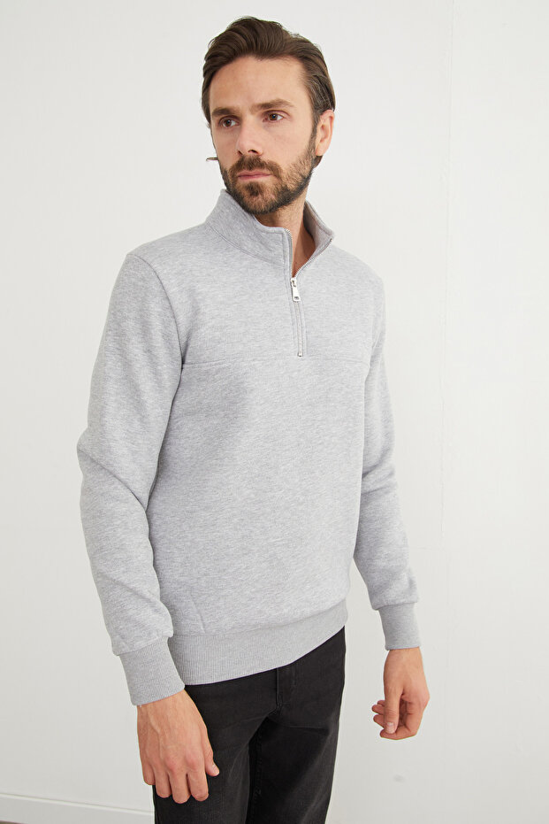 3 Yarn Basic Stand Collar Half Zip Sweatshirt - 6