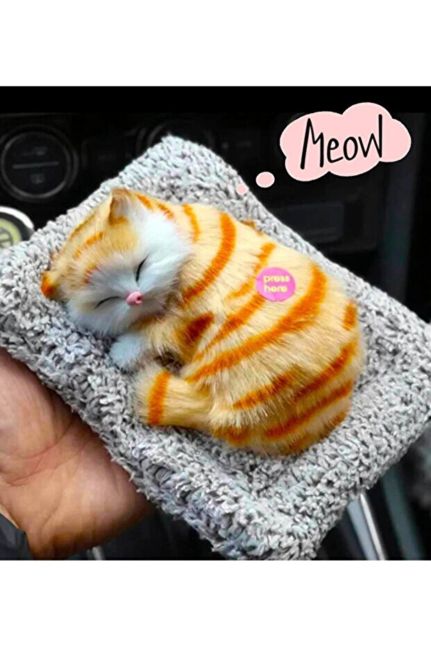 Avcı Minderde Uyuyan Sesli Kedi Peluş Uyuyan kedi oyuncak. - 1