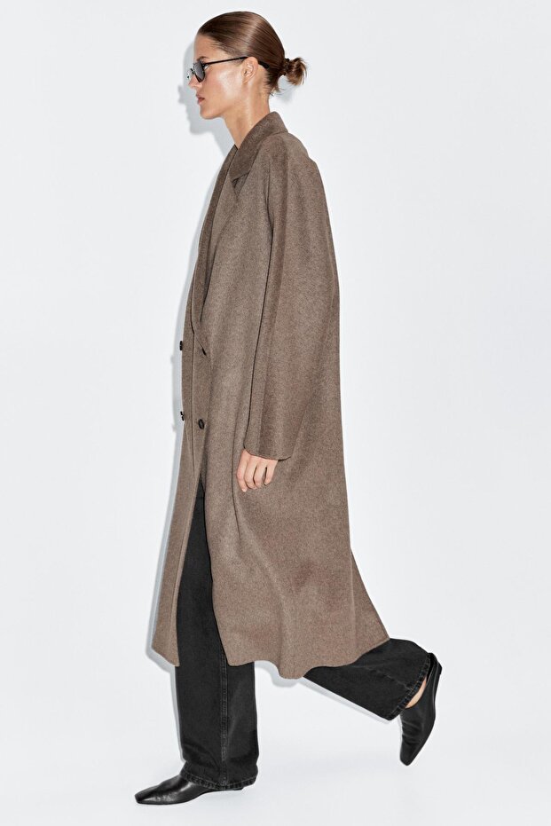 Uzun yün karışımlı kruvaze kaban - 3