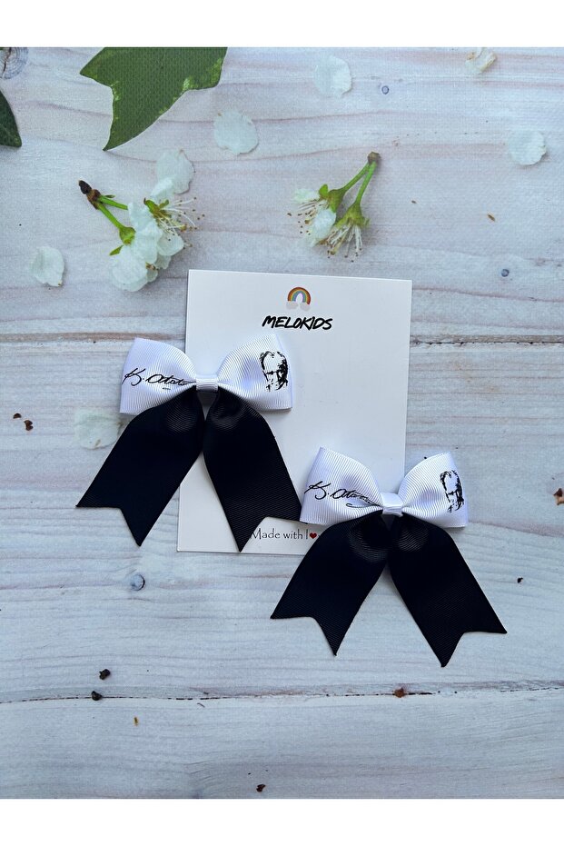 November 10, October 29 Black and White Ataturk Patterned Ribbon Buckle - 2 Pieces Elastic Buckle