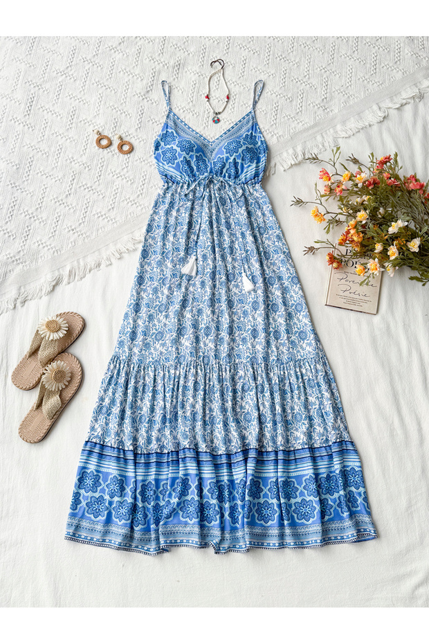 Women Blue Strappy Maxi Dress