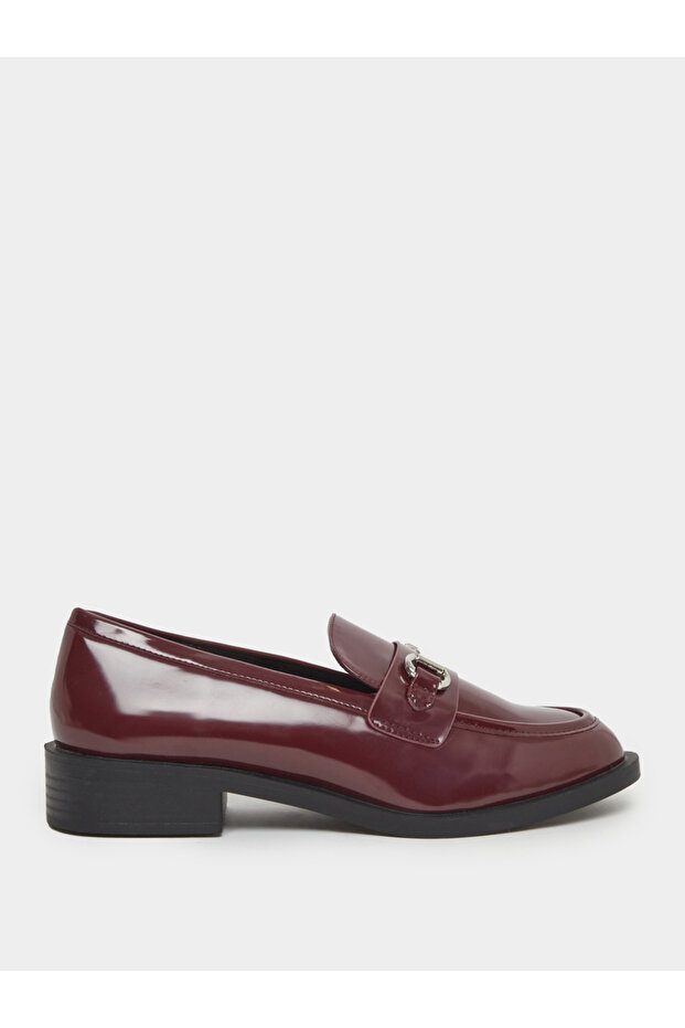 Burgundy Patent Loafers with Buckle Detail