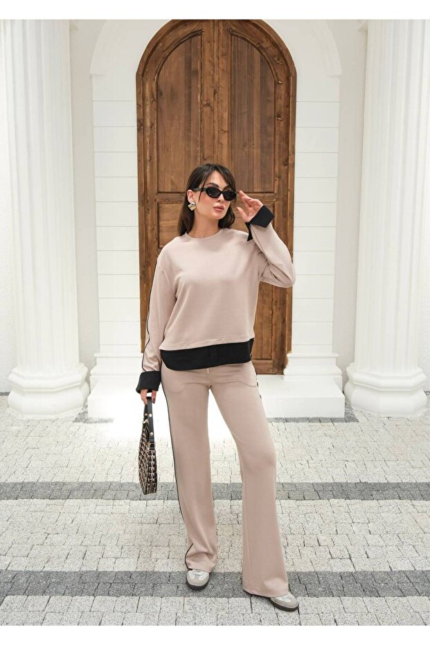 Women's Soft Cotton Fabric Shirt Garnished Bottom-Top Set