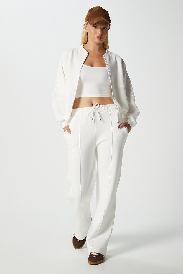 Kadın Darcy İçi Polarlı Oversize Kalıp Ekru Alt Üst Eşofman Takımı - 4