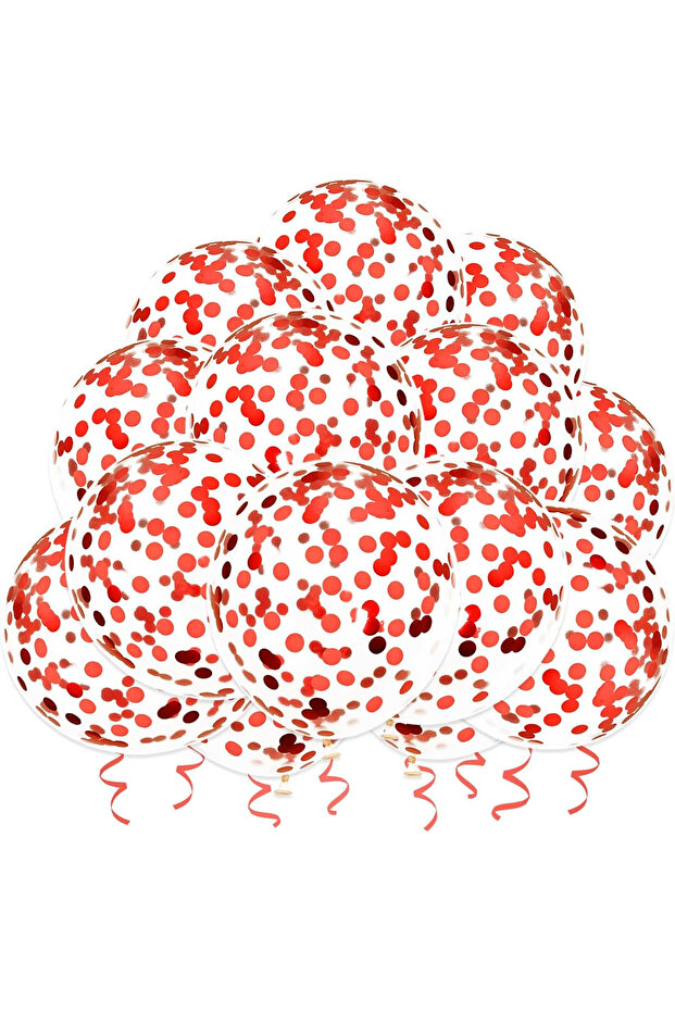 10 adet Kırmızı Şeffaf pullu balon seti - 1