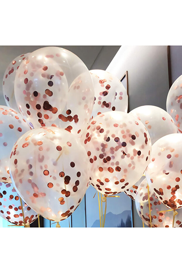 10 adet Rosegold Şeffaf pullu balon seti - 2