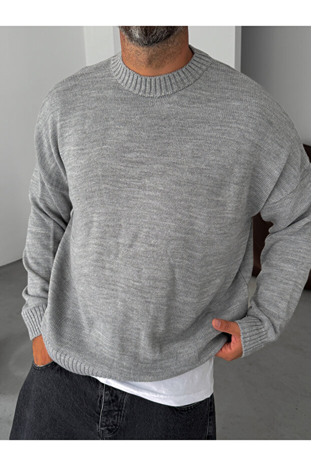 Gray Basic Oversize Knitted Sweater Pm-025 - 2