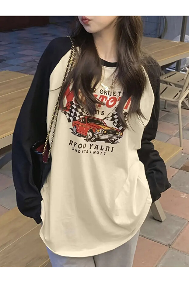 Streetwear Design Raglan Long Sleeve Printed White T-Shirt