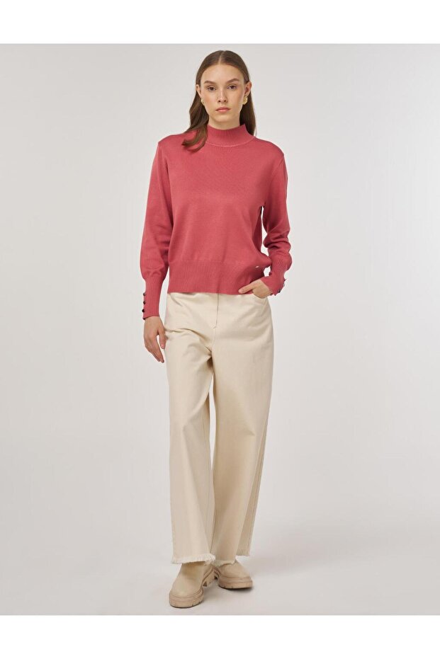 Balıkçı Yaka Basic Triko Kazak Gül Kurusu - 4