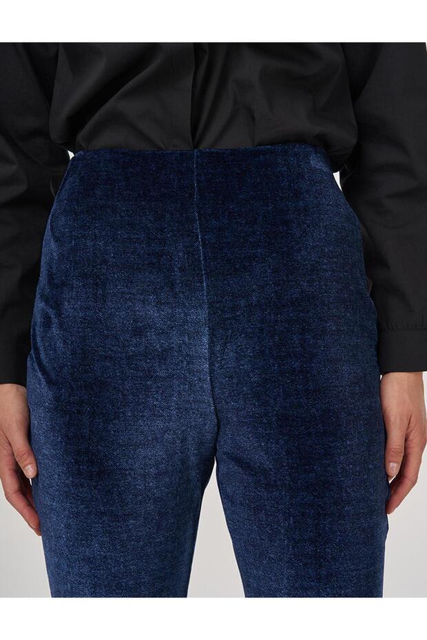 İspanyol Paça Kadife Pantolon Lacivert - 7