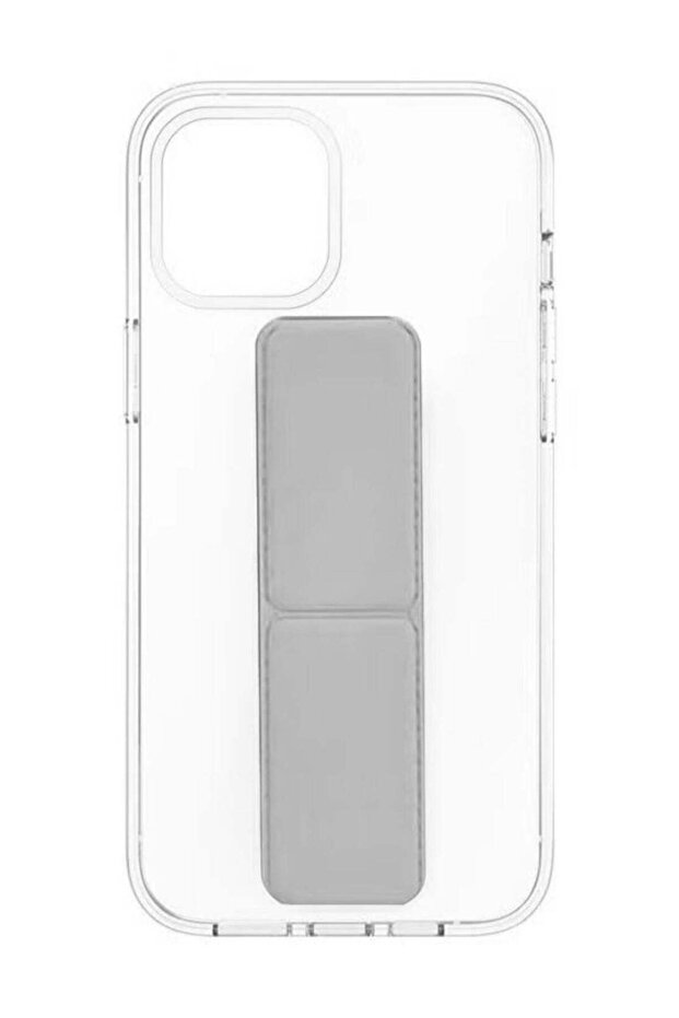 غطاء حماية مع حامل للإصبع لجهاز iPhone 13 شفاف مع حامل رمادي فاتح (رمادي)