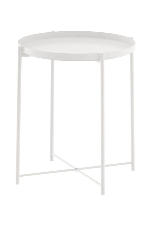 طاولة مستديرة مع صينية قابلة للإزالة باللون الأبيض - 1