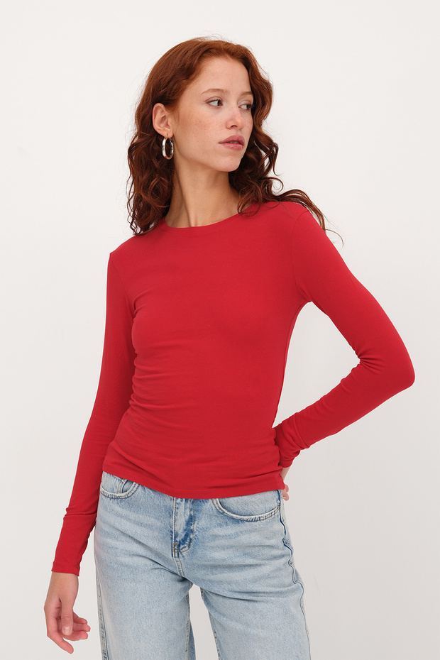 Bisiklet Yaka Basic Bluz B1496-DK2 - 2