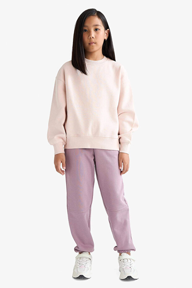 F0389 Burgundy Girls' Jogger Sweatpants with Elastic Waist