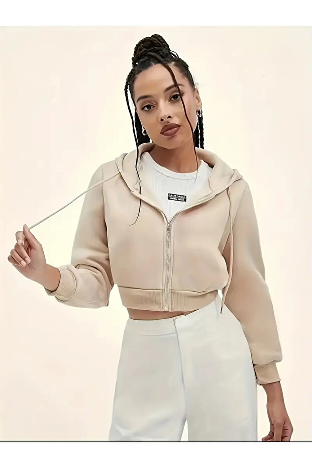Fleece Zip up Hoodie for Women - Soft Warm Crop & Side Pockets, Long Sleeve Casual