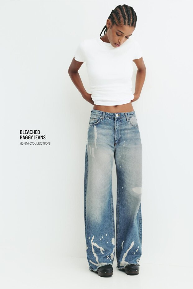 Yıkanmış görünümlü baggy jean - 1