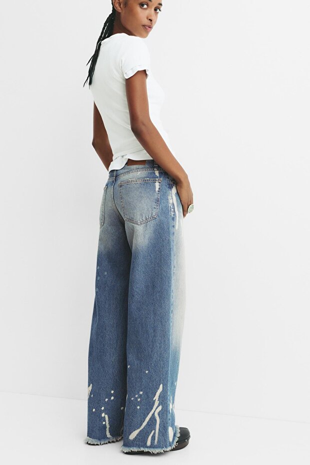 Yıkanmış görünümlü baggy jean - 3