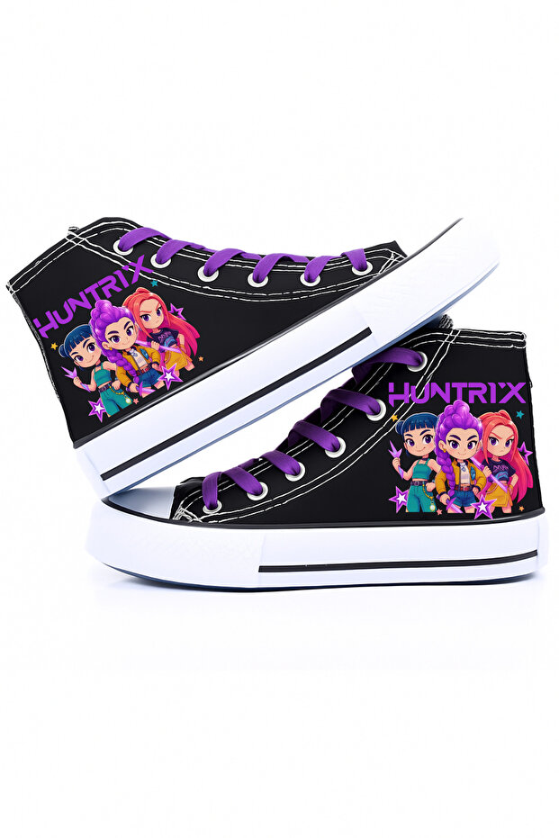Demon Hunter Huntrix Drawing Printed Black High Top Purple Lace-Up Sneakers Sneaker