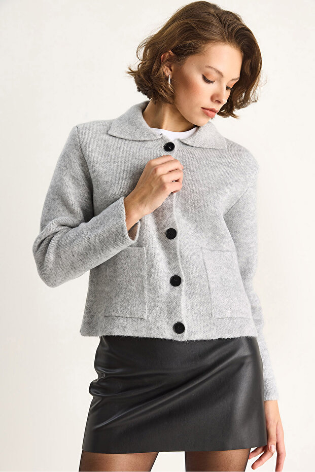 Women's Gray Pocket Cardigan 20251054
