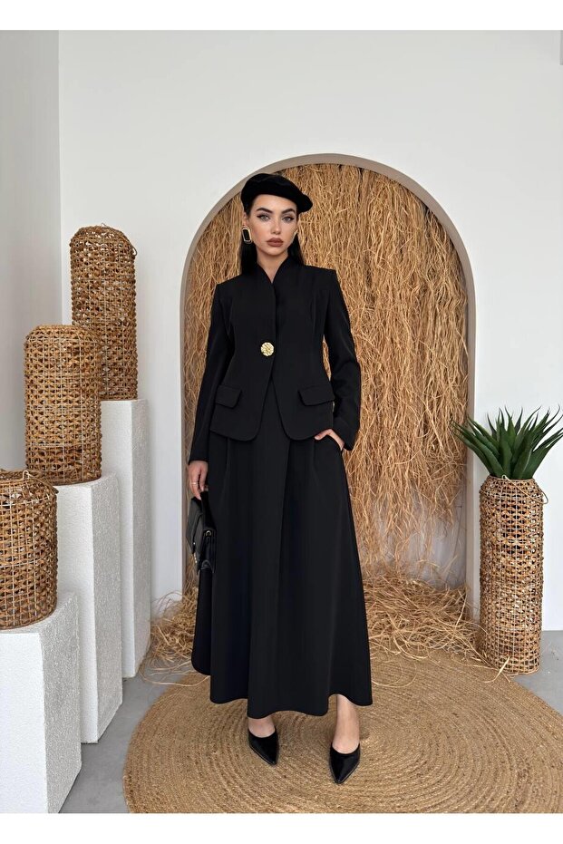 مجموعة تنورة سترة مفصلة الجيب - 5