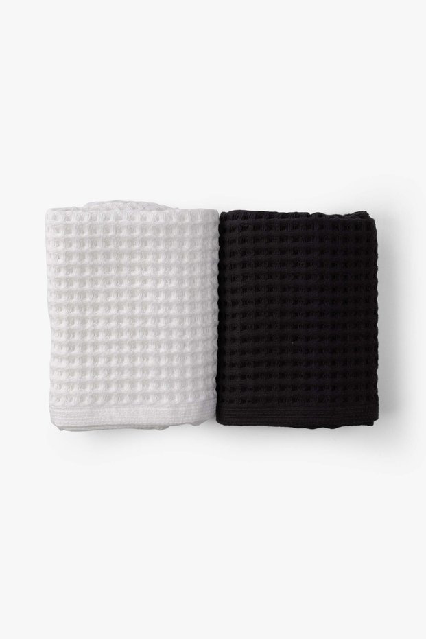 Aqua Line Waffle Face Towel Set Anthracite-White 50X90