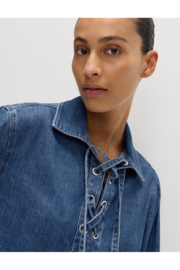Denim Bağlamalı Bluz - 4