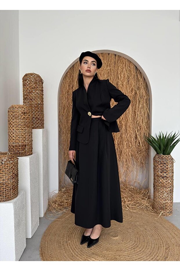 مجموعة تنورة سترة مفصلة الجيب - 3