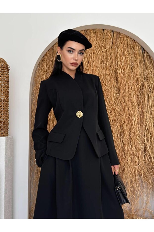 مجموعة تنورة سترة مفصلة الجيب - 1