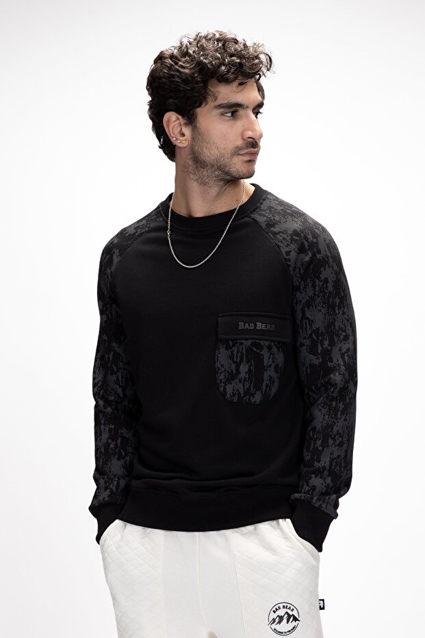 Deep Siyah Crewneck Erkek Baskılı Sweatshirt - 4