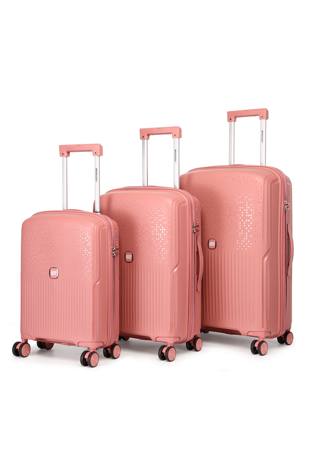3 Piece Polypropylene Hard Side Spinner Luggage Trolley Set 20/24/28 Inch - Rose Gold