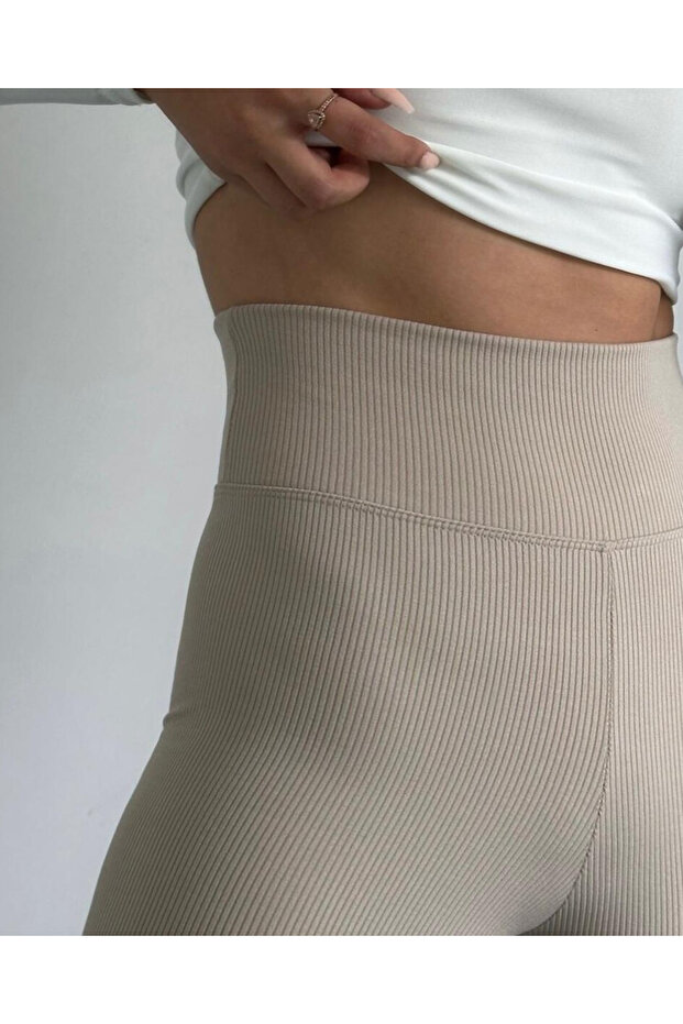 Felszedő, magas derekú, bordázott, ráncolt női leggings nyári/téli viseletre - 1