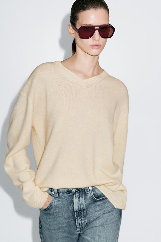 V yaka oversize triko kazak - 3