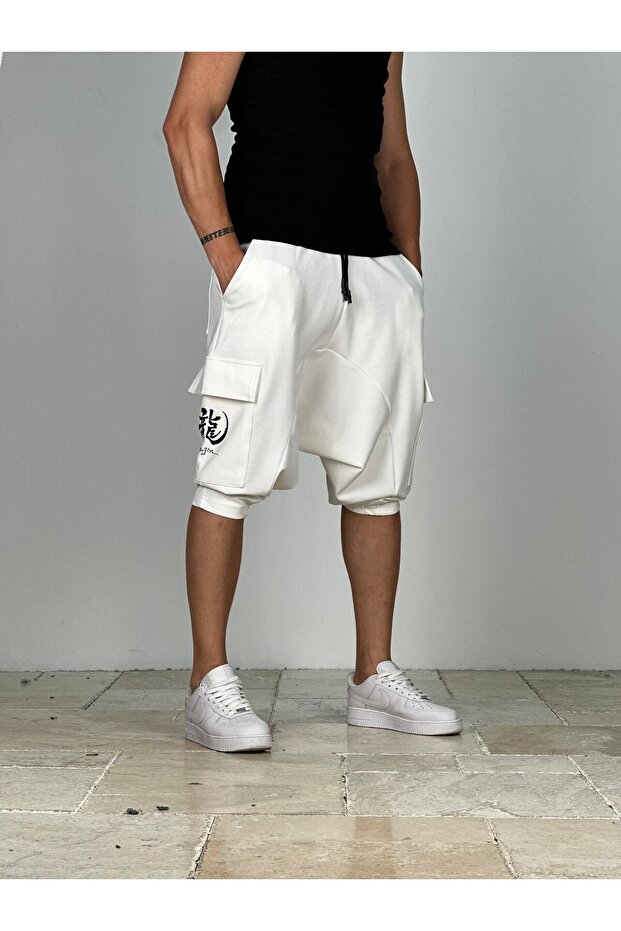 Erkek Ekru Şort Şalvar Premium Kalite - 1