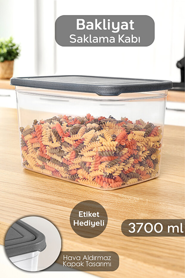 1 Piece Deep Food Storage Container with Label - Legume Sugar Flour Container Food Storage Box 3700 ml Transparent