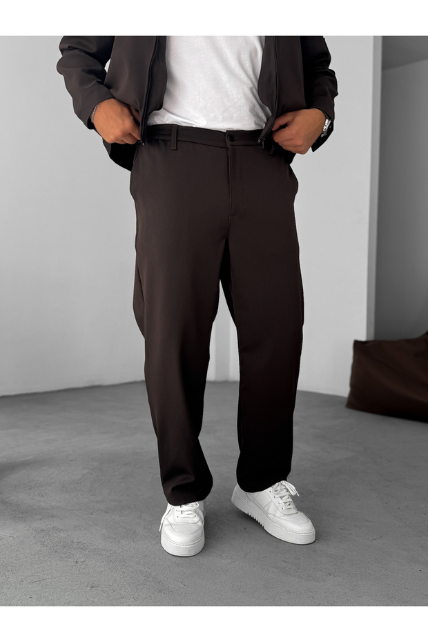 Kahve Örme Fitilli Baggy Pantolon GJ- - 6