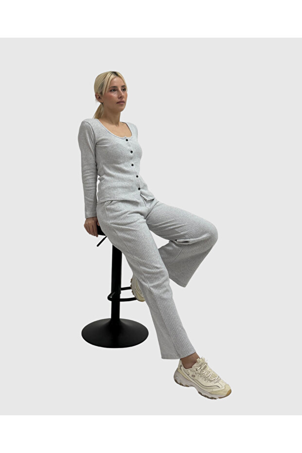 Basic Long Sleeve Blouse - Pants Set for Women
