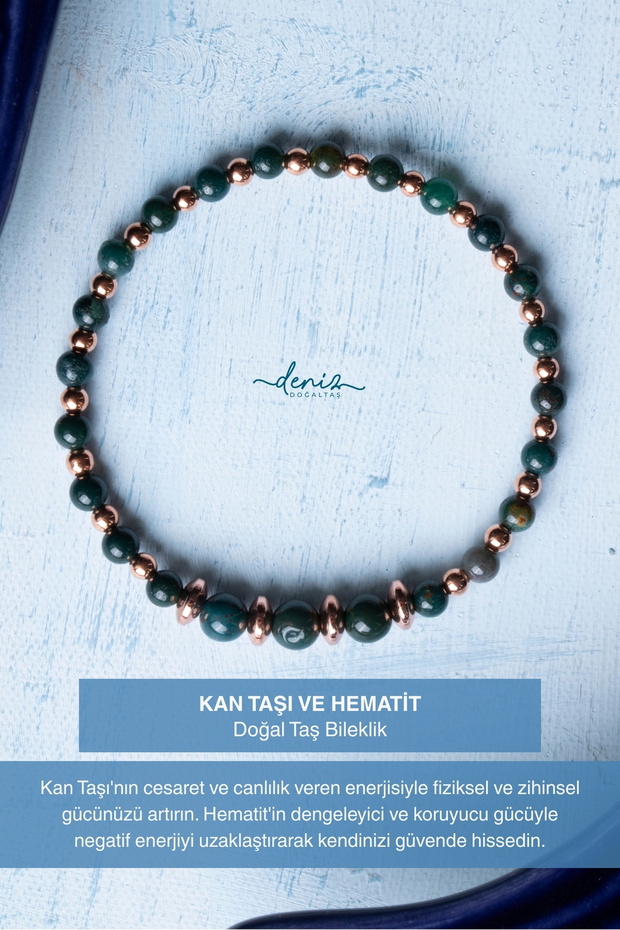 Certified Bloodstone and Hematite Natural Stone Bracelet