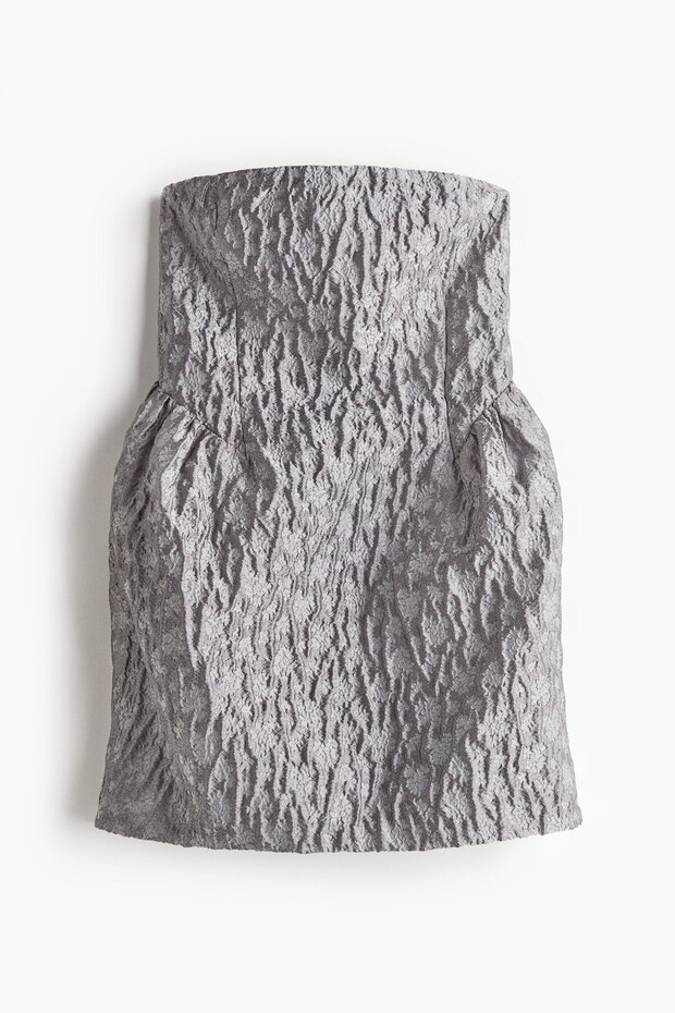 Jakarlı Dokuma Bandeau Elbise - 3