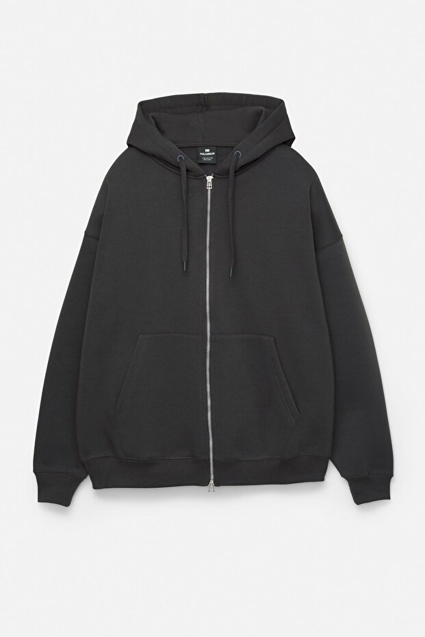 Basic kapüşonlu fermuarlı sweatshirt - 6