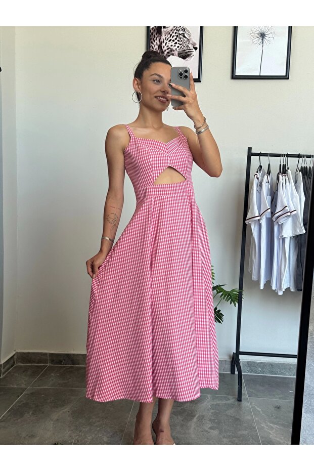 Pembe Pötikareli Elbise - 1